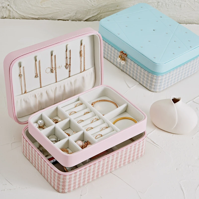 

Casegrace New Women Jewelry Box Storage Organizer Girls 2-Layer Rectangle Princess Earrings Ring Necklace Carrying Case Gift Box