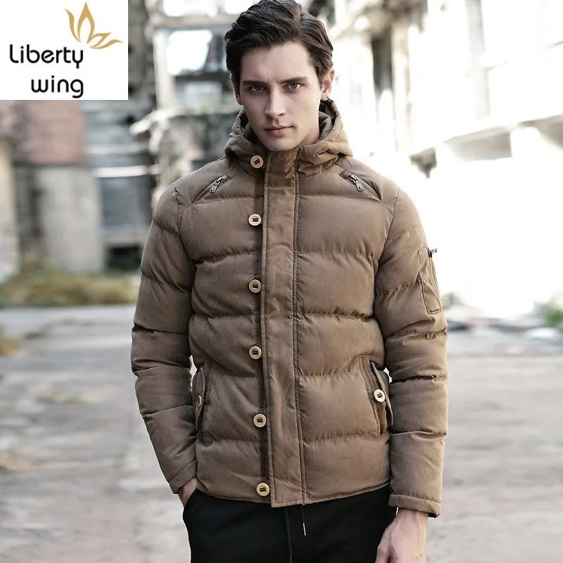 

Korean Long Sleeve Hooded Button Mens Winter Jackets Fashion Thick Worm Solid Loose Plus Size Male Outerwear Coats Streetwear