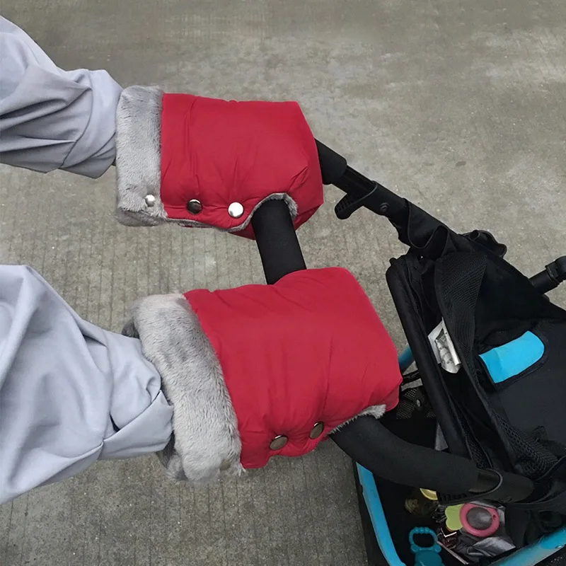 New Fur Fleece Stroller Mittens Thicken Warm Winter Baby Stroller Gloves Waterproof Pushchair