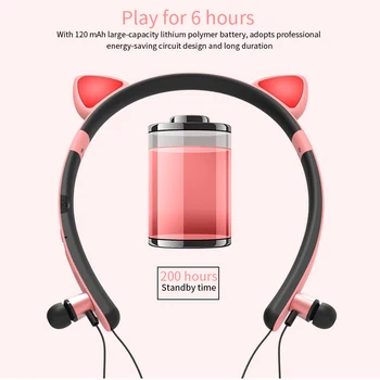 

pink Cat Ear headband wireless headphone LED Noise Cancelling earphone Headset Support TF Card 3.5 mm Plug with HD Microphone