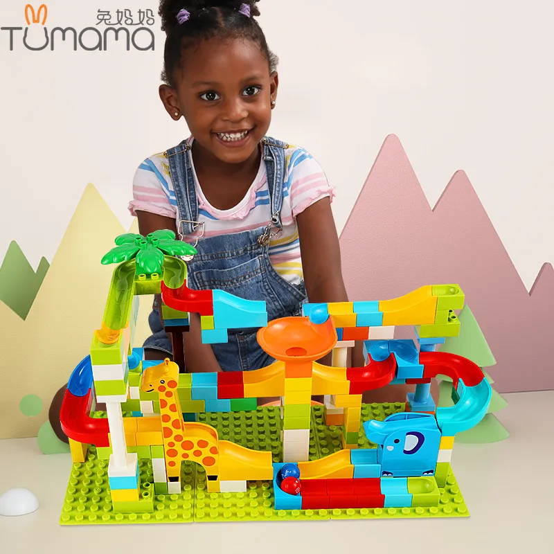 

52-208Pcs Marble Race Run Maze Balls Track Building Blocks Funnel Slide Big Building Brick Compatible LegoINGly Duplo Block