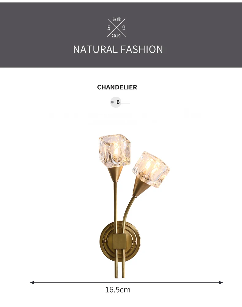 Simple postmodern light crystal copper double head wall lamp living room bedroom bed front aisle stair light led wall light E14