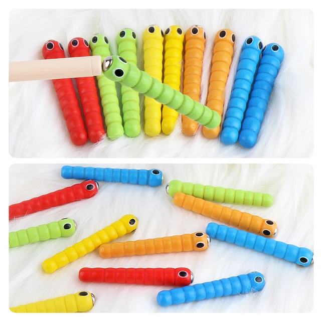 Wooden Strawberry Magnetic Bug Catching Game 5 Worms 1 Wooden Toys Accessories Montessori Educational Toys 4