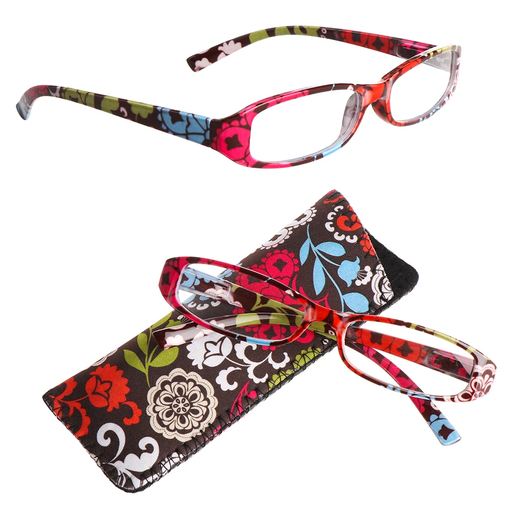 Модные очки для чтения, для мужчин и женщин, с цветком, из смолы, очки для чтения, весенние петли, прямоугольная, пресбиопическая, подходящая сумка+ 1,0~+ 4,0 - Цвет оправы: red
