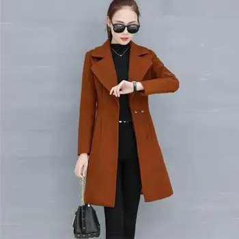 

3XL 2019 Women Wool Blend Warm Long Coat Plus Size Female Belt Slim Fit Lapel Woolen Overcoat Autumn Winter Cashmere Outerwear