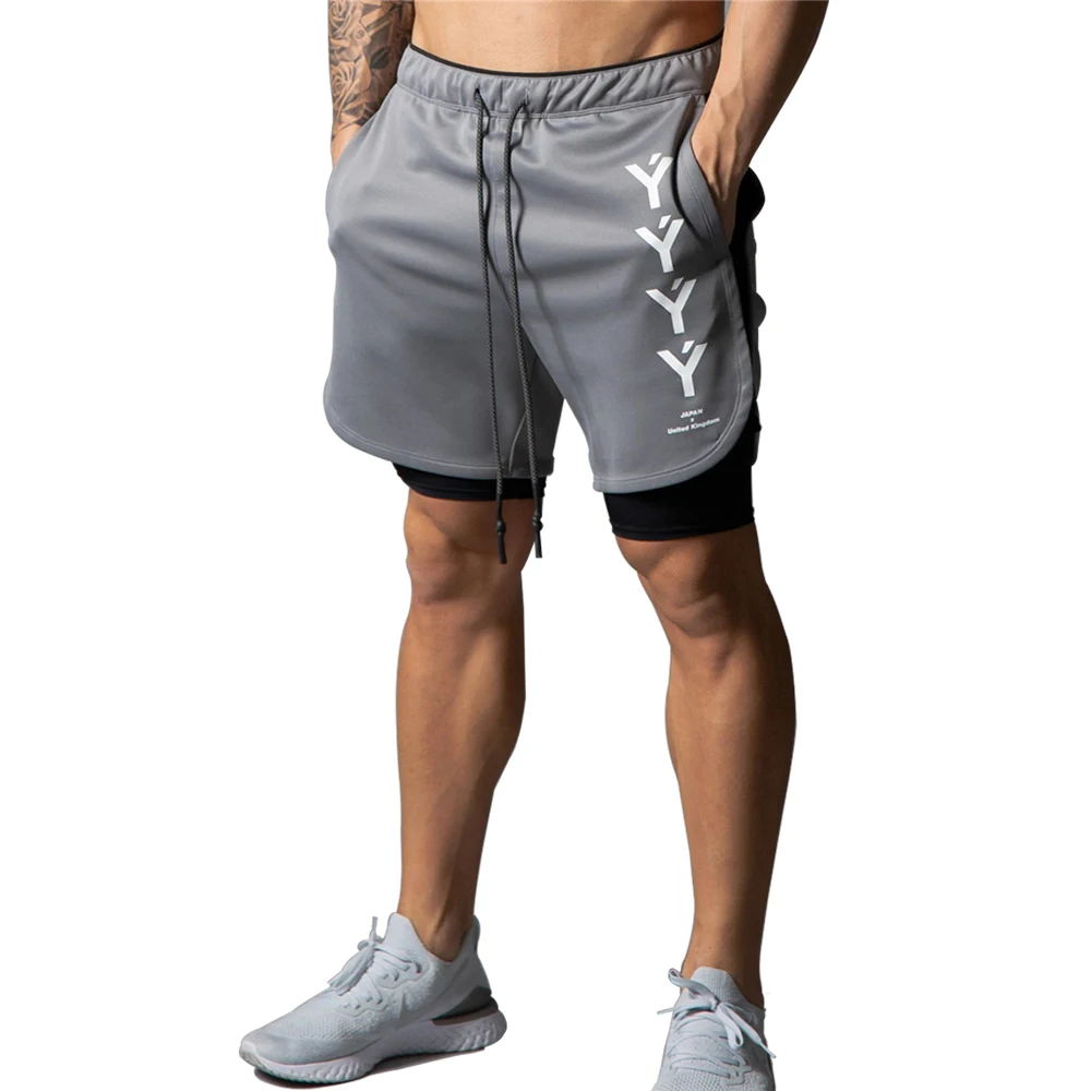 Новинка, брендовые летние шорты, двухслойные, мужские, s LY-FT, для фитнеса, бодибилдинга, дышащие, быстросохнущие, для тренажерного зала, мужские повседневные шорты для бега