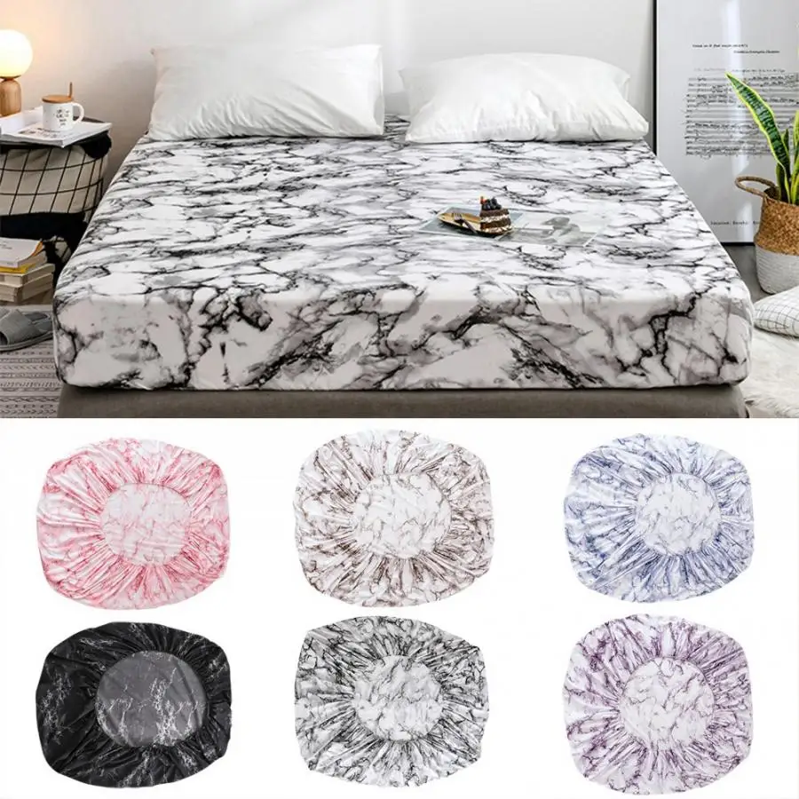 99x190x40cm Durable Marbled Pattern Polyester Fitted Sheet Mattress Cover for Home US-T/UK-S Size