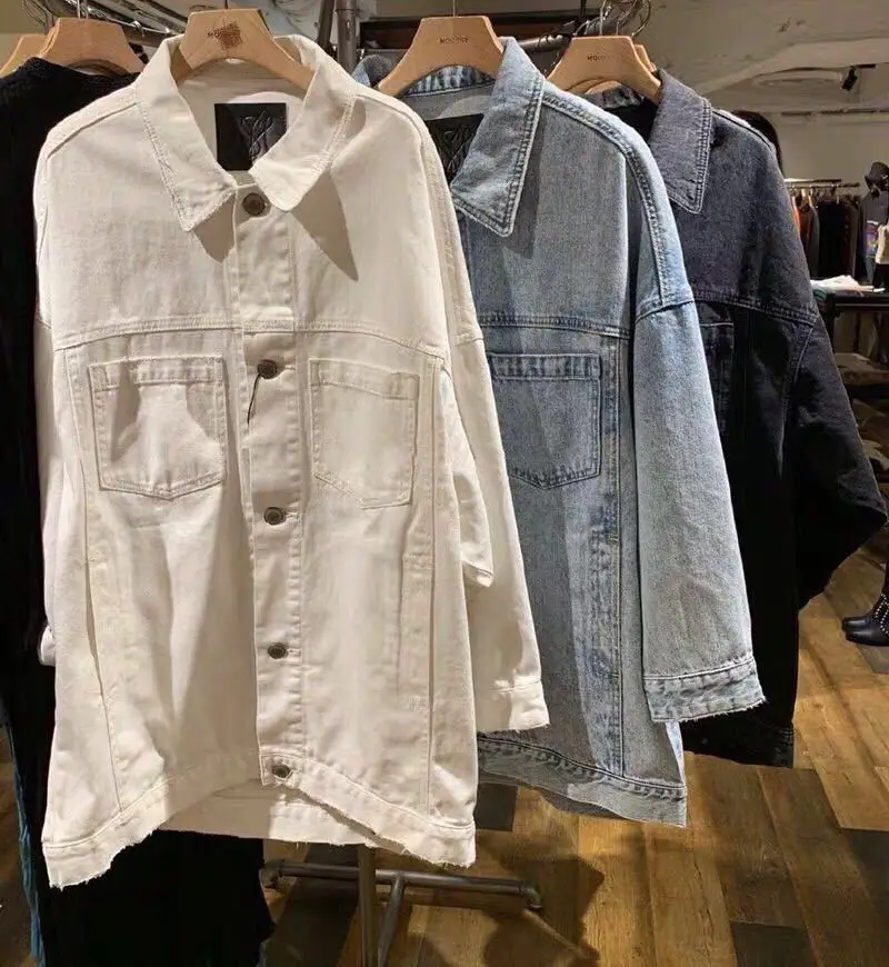 

Original Factory M Home 2019 Autumn And Winter New Style Fold-down Collar Versatile Casual Mid-length Jeans Coat Women's 010cab1