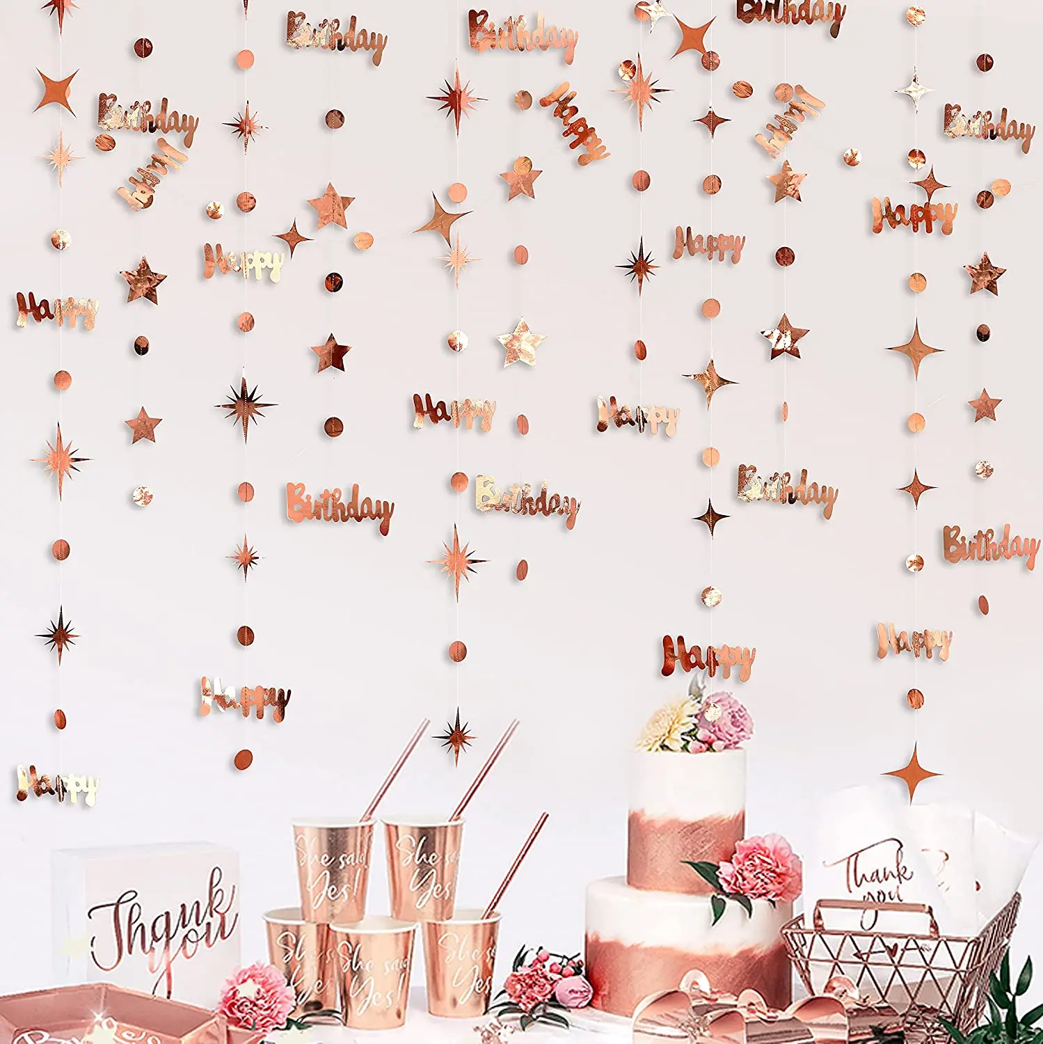 Rose Gold Paper Bunting Triangle Flags - Wedding & Party Hanging Decoration
