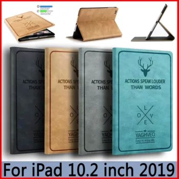 

New 2019 Case for Apple iPad 7 generation 10.2 inch retina display ZAIWJ relief Retro deer head cover Smart sleep wake up shell