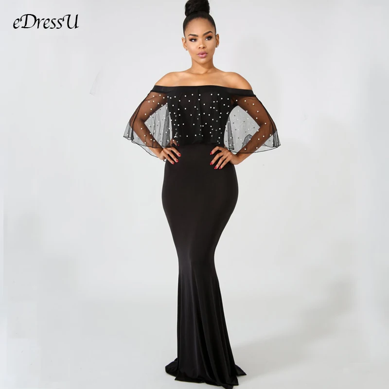 Черный Вечернее платье Русалка платье плюс размер сексуальное Vestido de Fiesta элегантное женское платье de Soiree черное жемчужное Длинное Макси платье OSM-3200 - Цвет: Черный