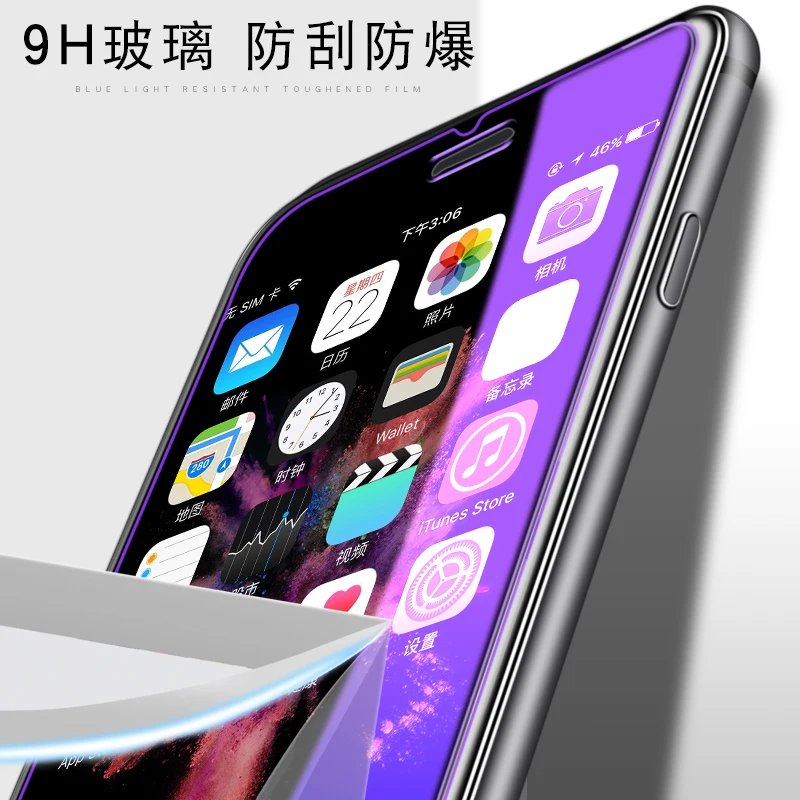 Светильник с защитой от синего излучения 9H из закаленного стекла для iPhone 6, 6 S, 7, 8 Plus, X, XS, MAX, XR, 11 Pro, Max, 5, 5S, 5C, SE, защита для экрана, защита глаз, 2.5D
