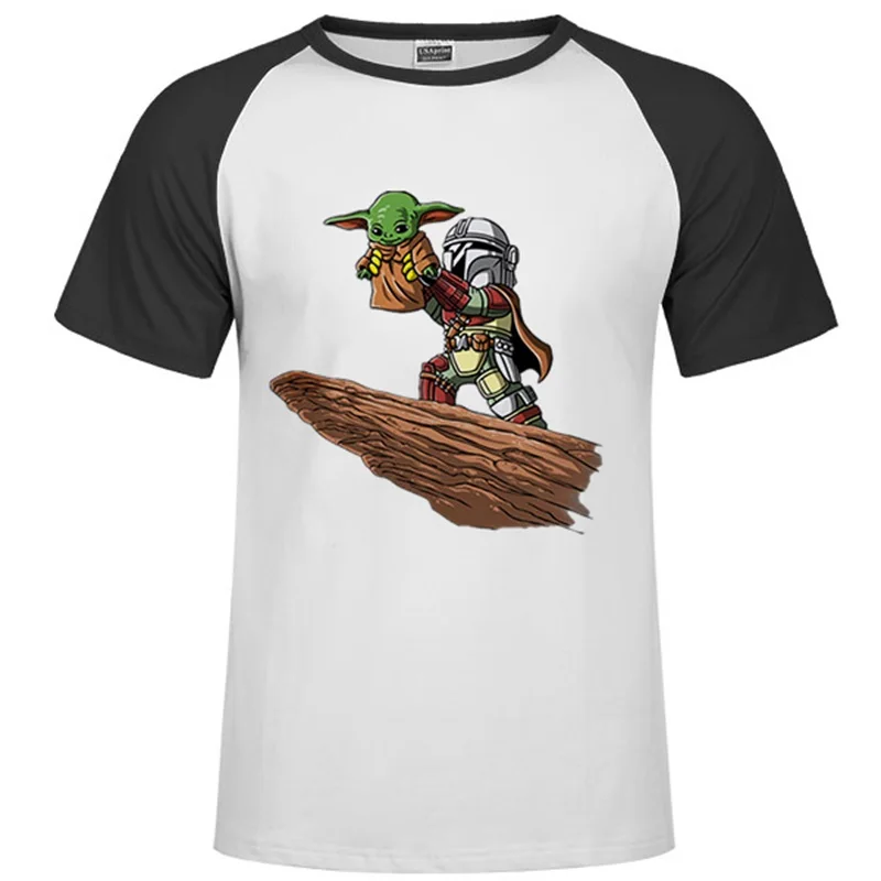 Raglan black 74 Новинка года; модная мужская футболка с дизайном «Звездные войны» и «мандалорский ребенок»; йода белая стильная хипстерская уличная футболка в стиле Харадзюку - Цвет: Raglan black 74