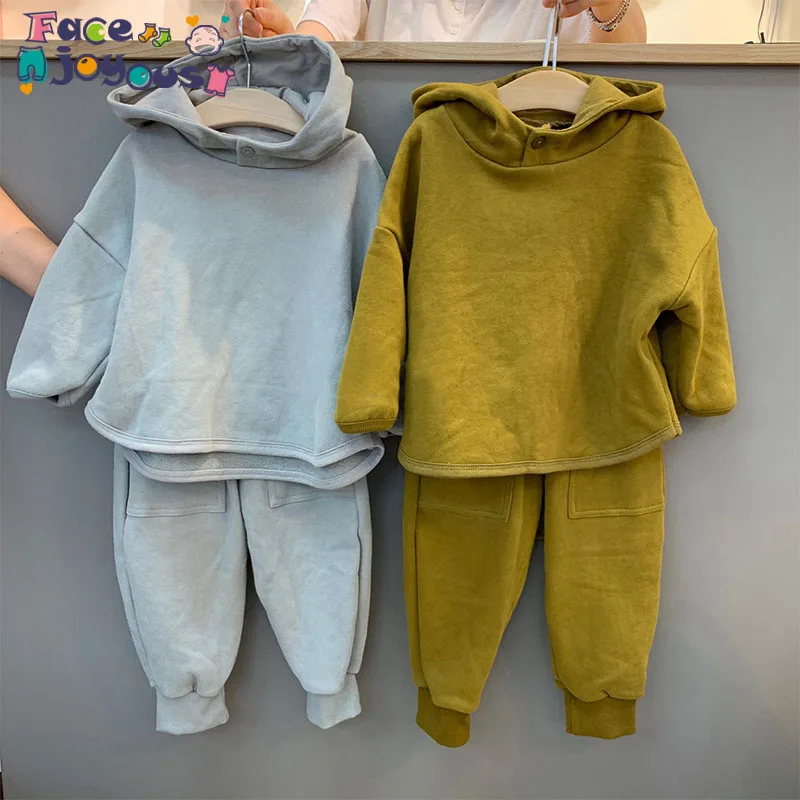 Весенний комплект одежды для девочек, пальто с капюшоном для маленьких мальчиков Топ+ повседневные штаны из чистого хлопка комплекты одежды из 2 предметов для малышей Детский костюм