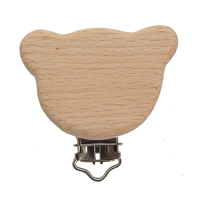 Chenkai 50PCS Wooden Bear Flower Car Heart Bird Elephant Round Star Clips BPA Free For DIY Baby Nature Pacifier    Chain Gifts Bear