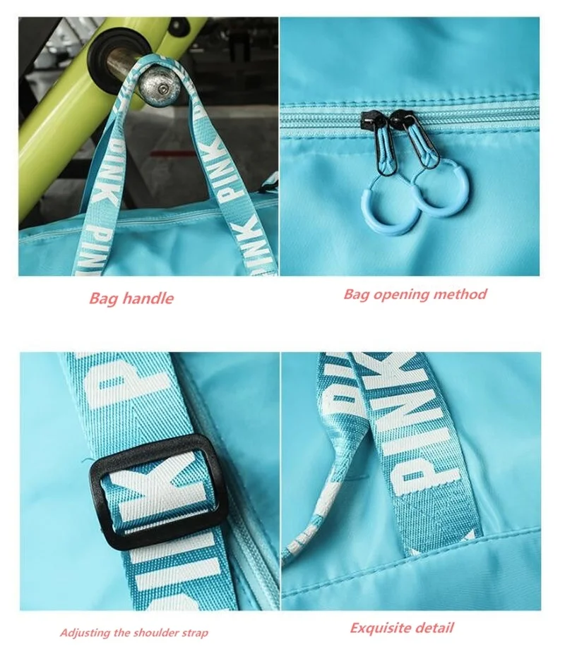 New PINK travel bag sports fitness bag men and women fashion shoulder bag outdoor large capacity handbag