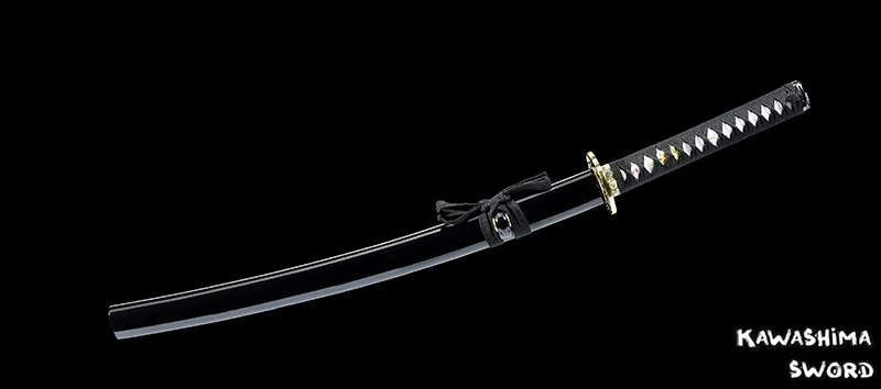 Handforged Japanese Wakizashi Real Steel Samurai Sword Ful Tang With Blood Groove Black Wooden Scabbard Sharp Ready-31.5inch