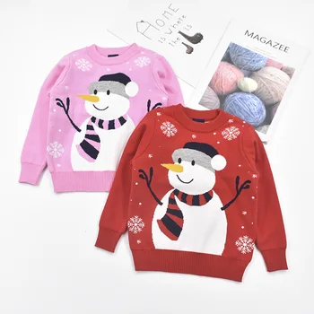 

XMAS snowman boys girls sweaters kids christmas pullover thick warm knitted wear children clothing cotton long sleeve tops 3-9Y