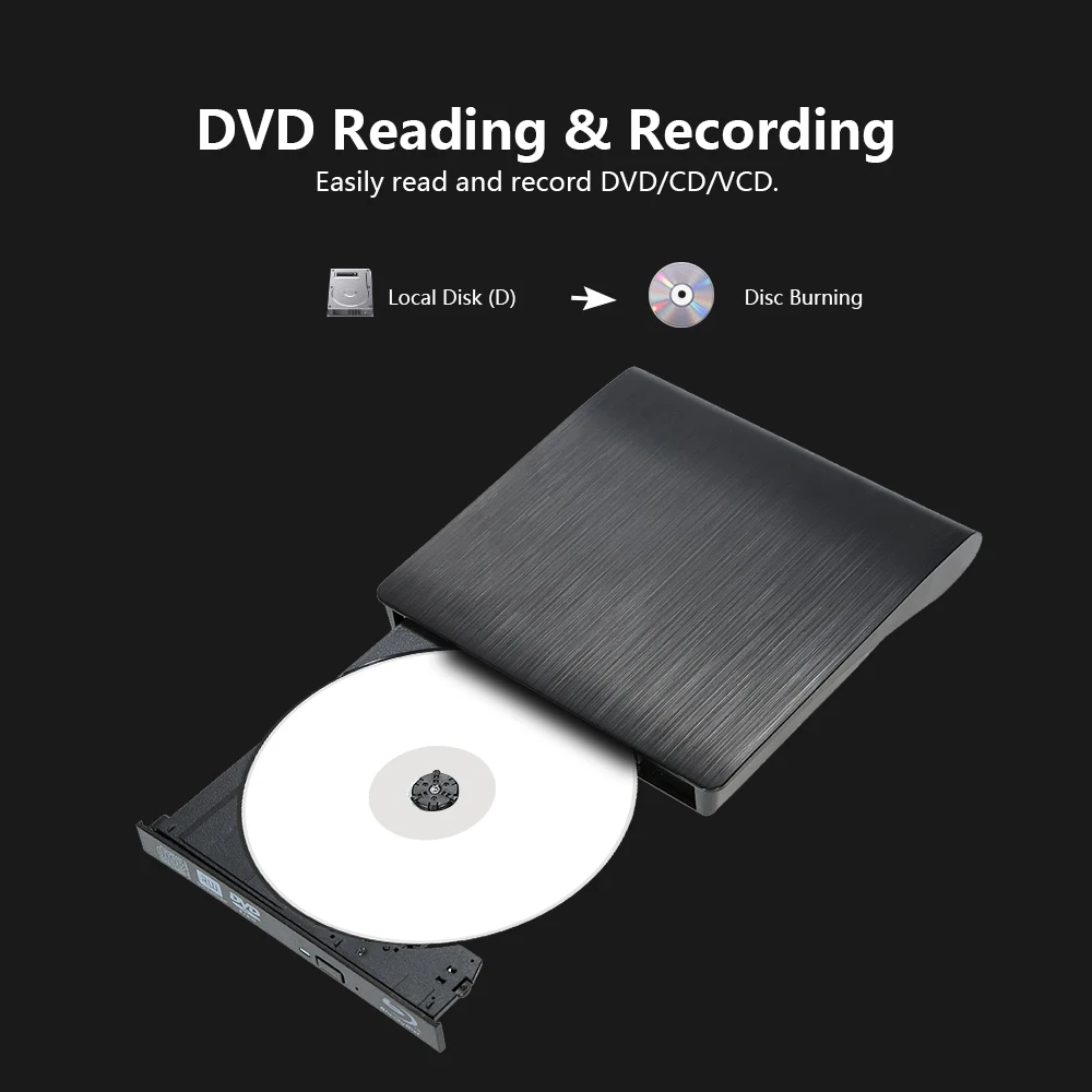 Ультра тонкий внешний диск DVD-RW USB 3,0 Писатель горелки BD-ROM 3D Blu-Ray плеер для Linux Windows Mac OS черный