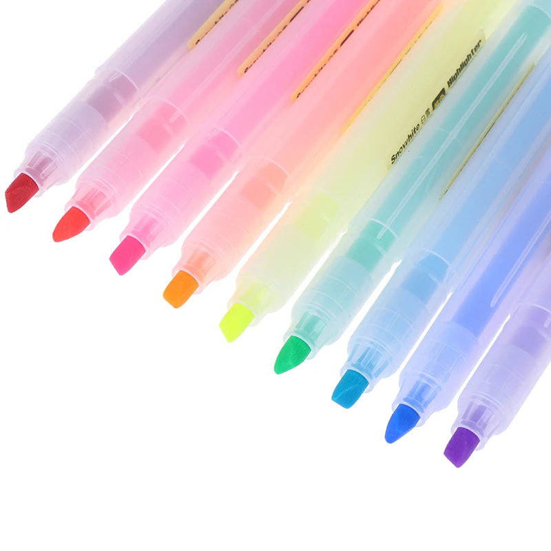 9 Colors Transparent  Highlighter Student School Office Stationery Fluorescent Art Marker Pen New