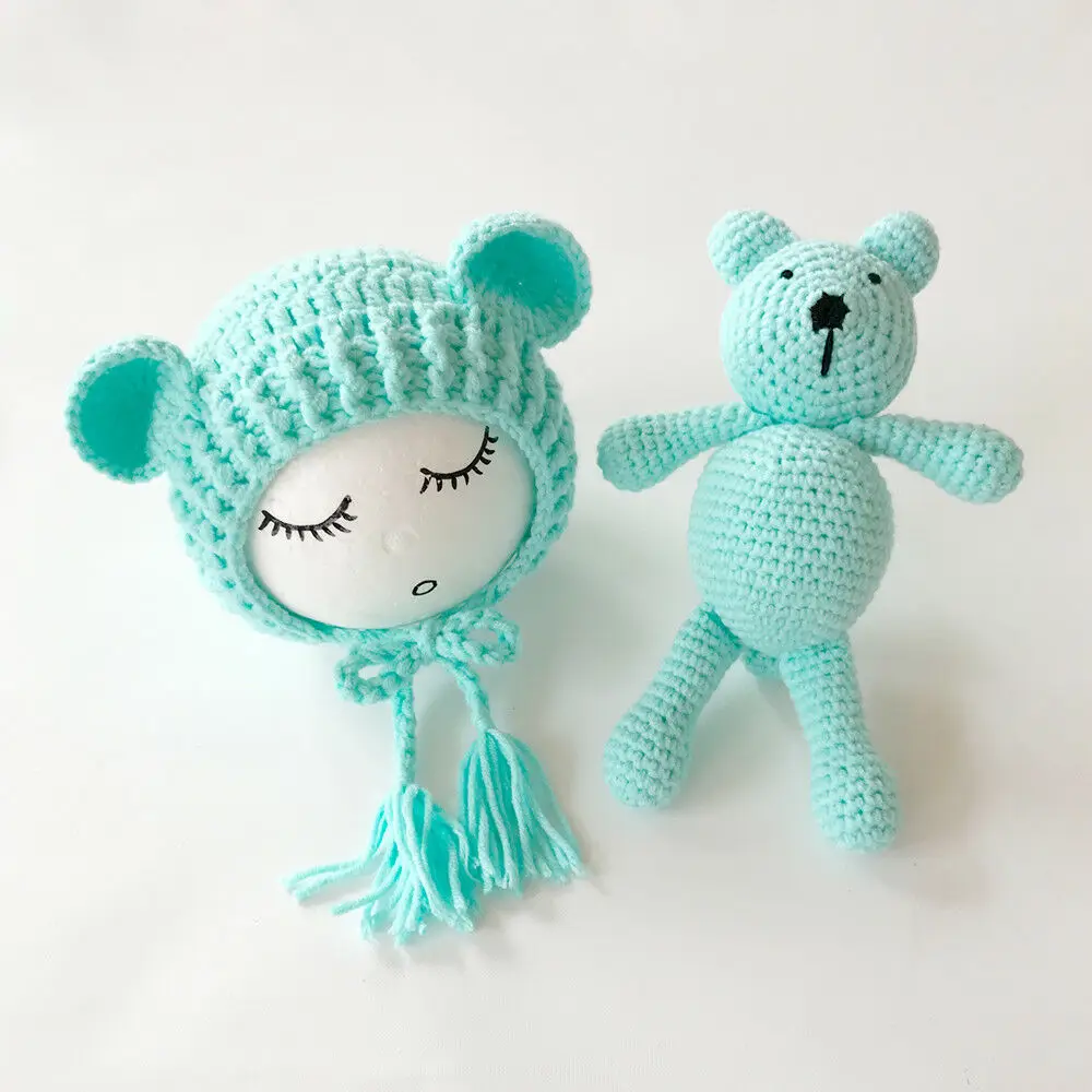 Новорожденная Детская шапка-медвежонок, комплект для малышей, мальчиков и девочек, фотография, вязаный крючком наряд для игрушки, подарочные аксессуары - Цвет: 8