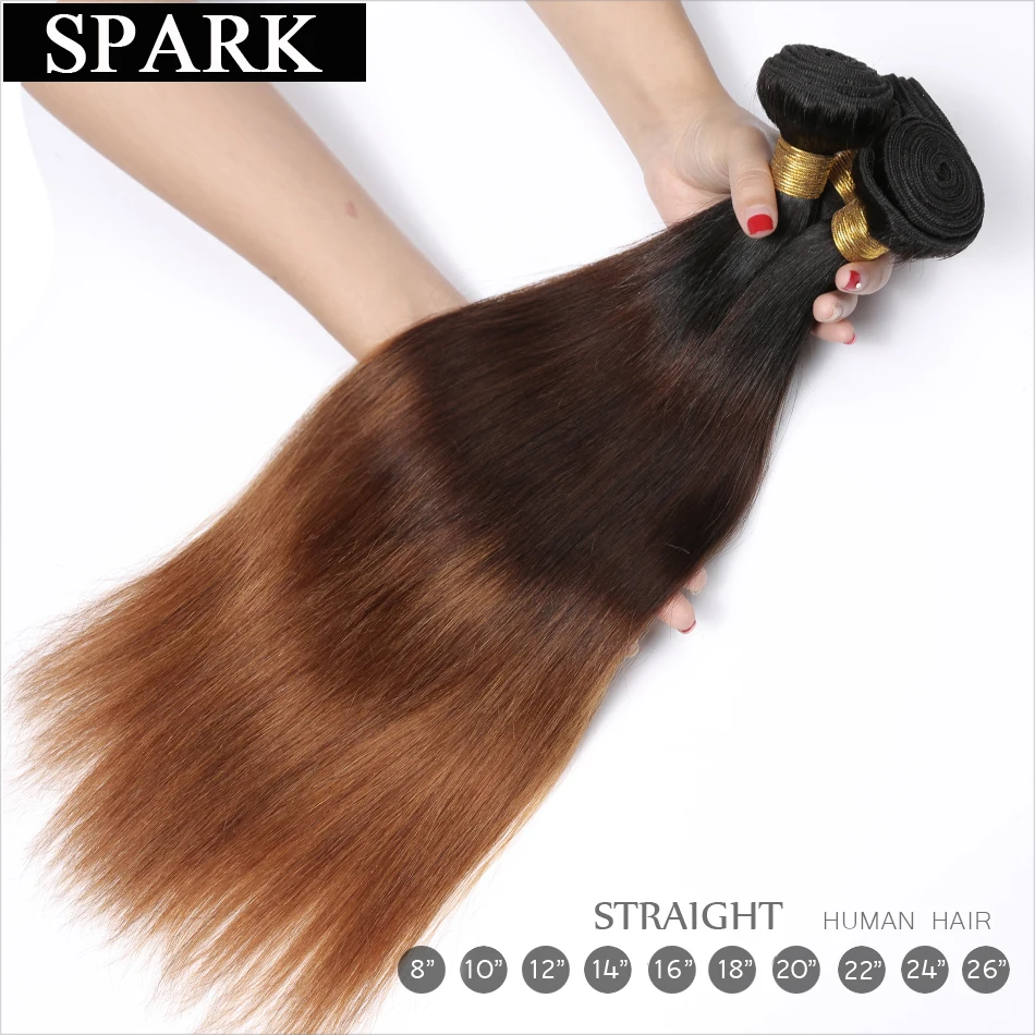 Spark Ombre бразильские прямые человеческие волосы для наращивания 3/4 шт 100% Remy