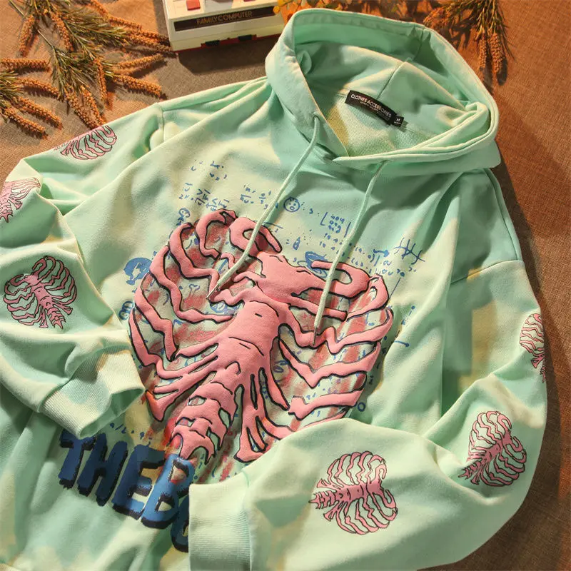 

Spring Streetwear Khaki Y2K Tops Skull print Grunge Gothi Oversized Hoodie Streetwear Womens hip-hop Kawaii Female Sweatshirts