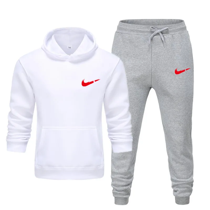 white light gray Спортивный костюм для мужчин, 2 комплекта, новая модная куртка, Мужская Спортивная Толстовка, весна и осень, Брендовые мужские толстовки, спортивные штаны, S-3XL - Цвет: white light gray
