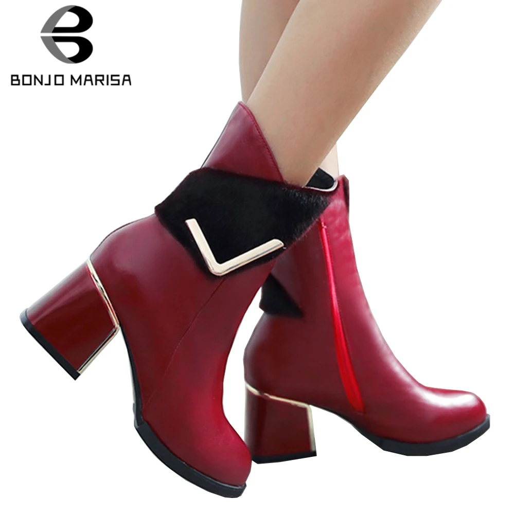 

BONJOMARISA New 32-43 Fashion Metal Decorating Booties Office Ladies Elegant Ankle Boots Women 2019 High Heels Shoes Woman
