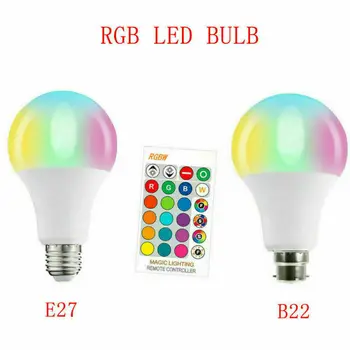 

RGB 5/7/10w B22 E27 Energy Saving Smart Bulb16 Colour Changing Magic Light Bulb Home Decor Lighting 24key Remote