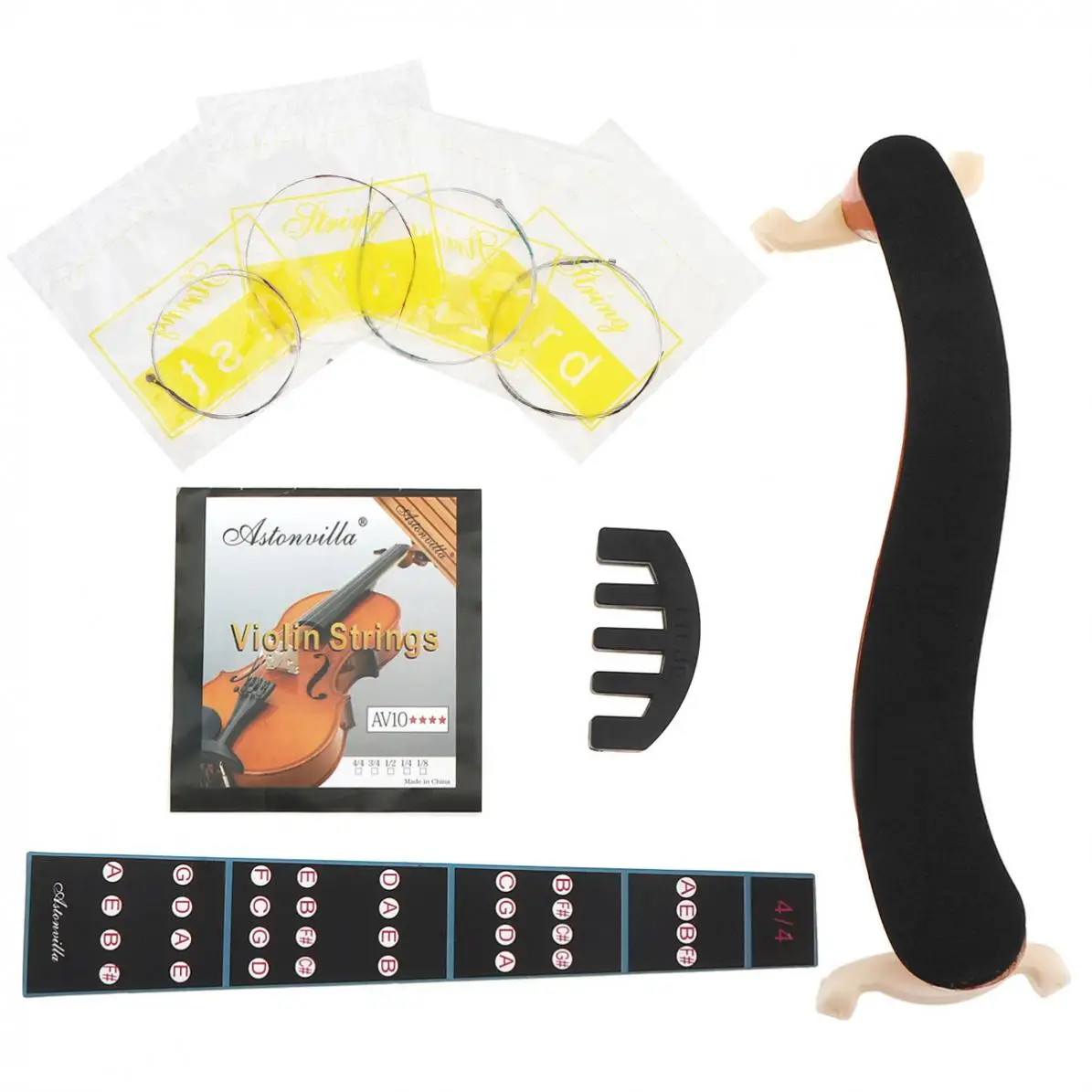 

3/4 & 4/4 Violin Accessories kit with Shoulder Rest Fingerboard Sticker Strings and Mute Stringed Instruments