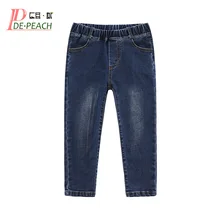 DE PEACH/Осенняя детская одежда; джинсы для маленьких мальчиков; брюки; Детские повседневные джинсовые брюки; зимние Стрейчевые хлопковые ковбойские брюки для мальчиков и девочек