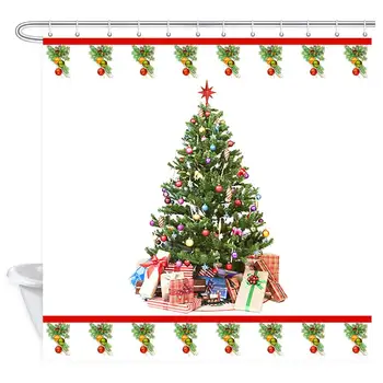 

Merry Christmas Shower Curtain, Christmas Tree Shower Curtain Waterproof Bathroom Decor Polyester Fabric Curtain Sets with Hooks