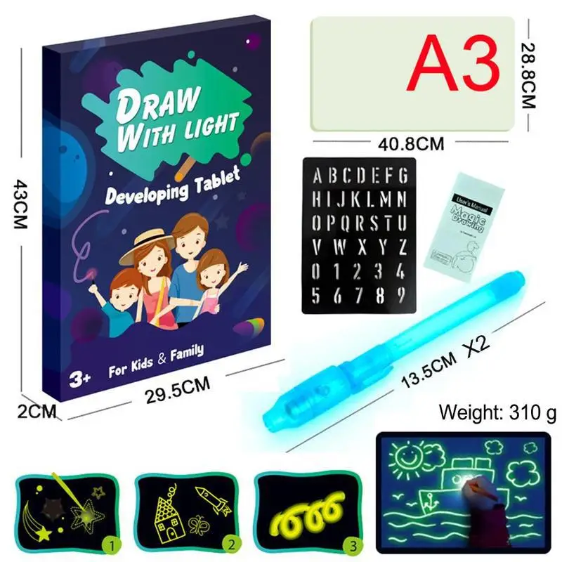 3D флуоресцентная доска для рисования, двойная ручка, синяя упаковка, английский рисунок граффити, планшет для рисования детей, доска для рисования с игрушками - Цвет: A
