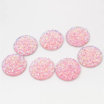 

New Fashion 10pcs 20mm Pink AB Colors Natural ore Style Flat back Resin Cabochons For Bracelet Earrings accessories-T4-15