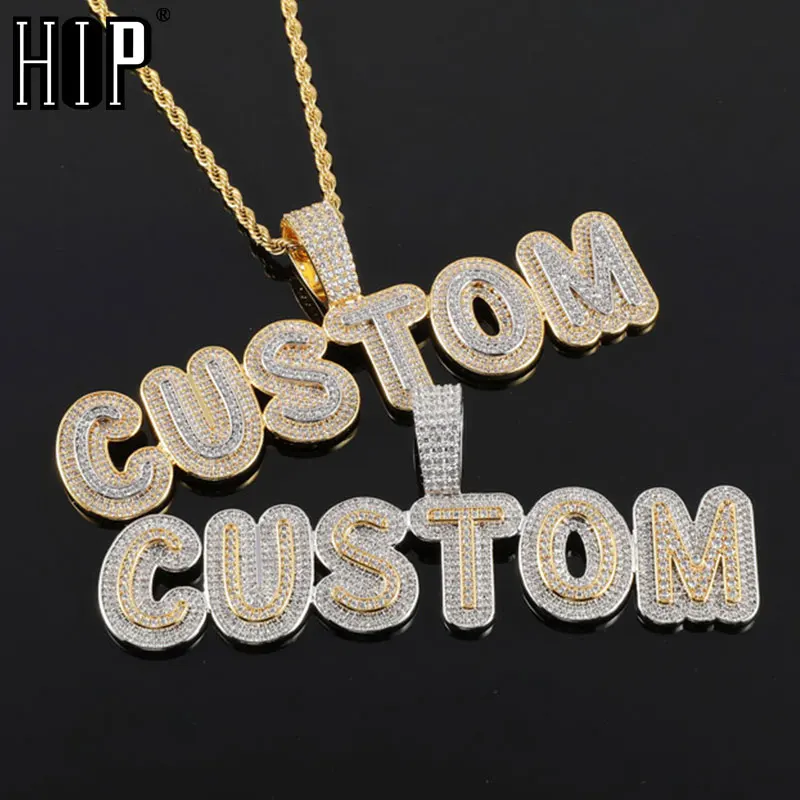 

Hip Hop 2 Layered 3D Custom Name Cubic Zirconia Iced Bubble Letters Chain Pendants & Necklaces For Men Jewelry With Solid Back