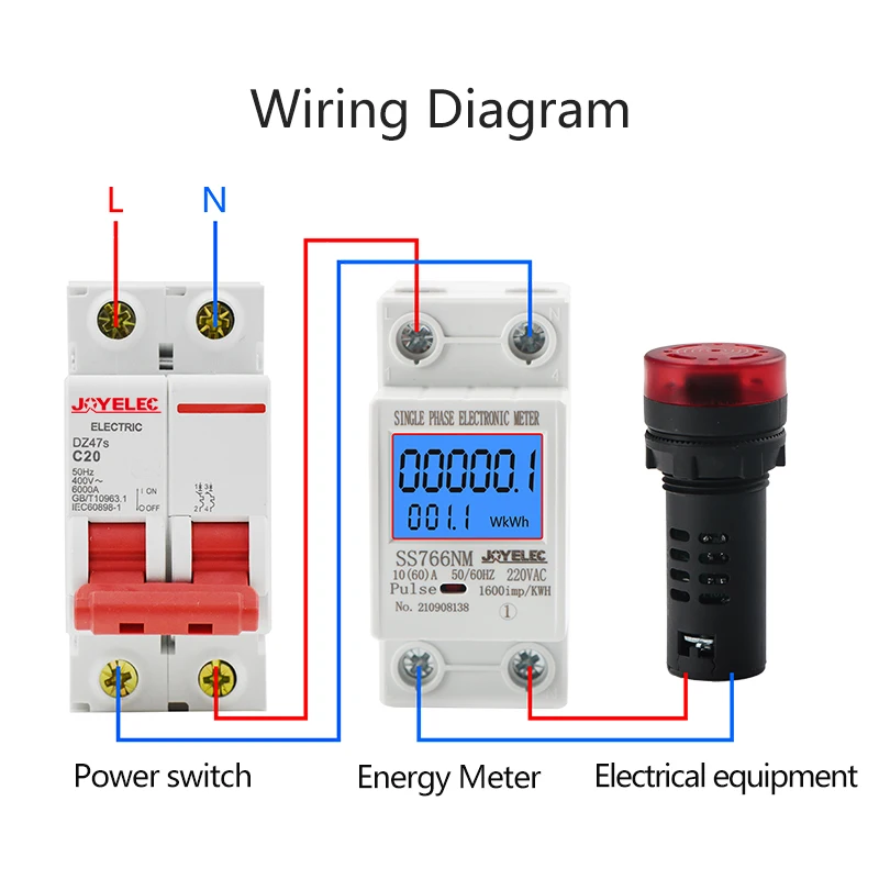 Energy Meter JOYELEC Digital Single Phase Reset Zero kWh Voltage Current Power Consumption 220V AC
