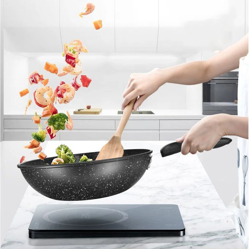 Wok антипригарная сковорода без масла дымовая Плита Газовая плиты плоское дно кастрюля для приготовления кастрюля без ручки Посуда для варки кухонного горшка для приготовления пищи