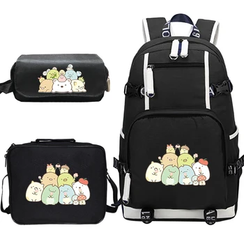 

Mochila Sumikko School Bags for Teenage Girls Boy 3pcs/set Cute Backpack lunch totes Pencil Case Travel Backpack Laptop Backpack