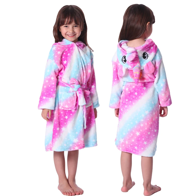Kigurumi/детский банный халат; детское полотенце; банный халат с капюшоном в виде радуги и единорога для мальчиков и девочек; пижамы; детская одежда для сна; мультяшный Халат - Цвет: pink star