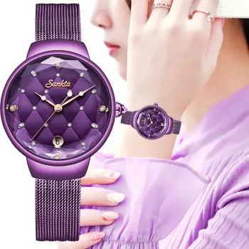 

sunkta New Women Watches Top Brand Luxury Ladies Mesh Belt Ultra-thin Watch Stainless Steel Waterproof Clock Quartz Wristwatch