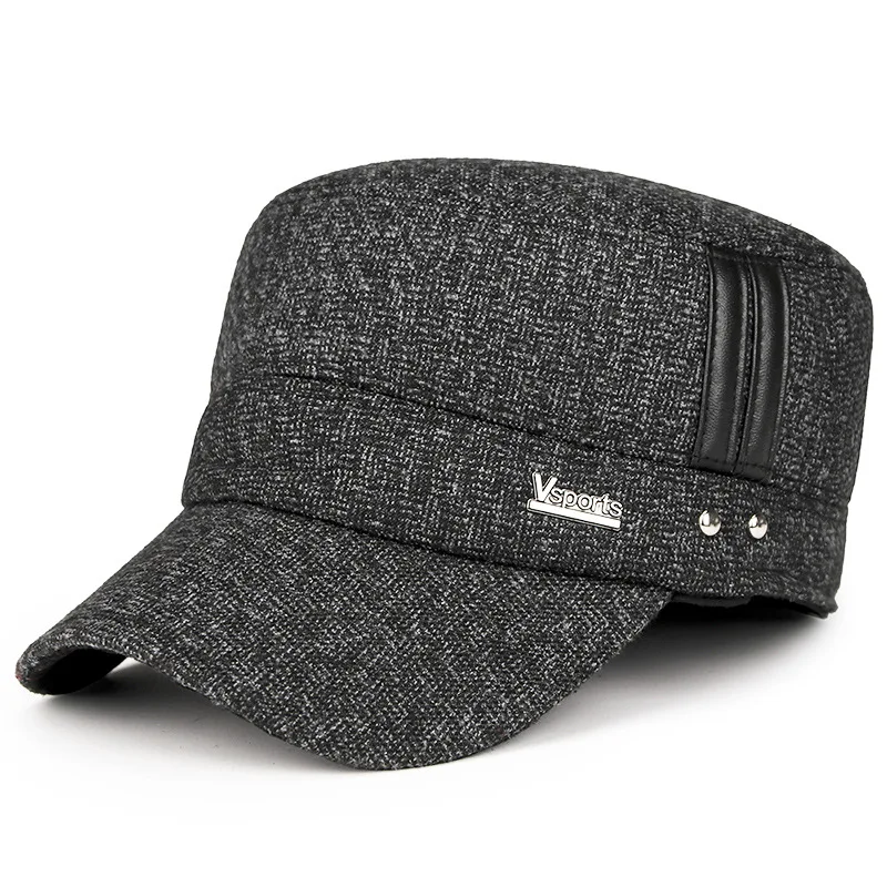 Winter Warm Hat Middle-aged Men Father Plus Velvet Thick Cap Flat Top Ear Protection Hat Snow hat