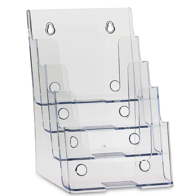 

Clear 4-Tier Brochure Holder Literature Holders Flyer Holder Plastic Display Stand for 6 inch W X 9 inch H - Half-Page - Materia