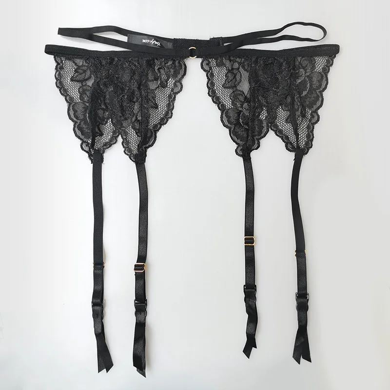 Solid Black Lace Sexy Women Garter Belt for Female Metal Buckle