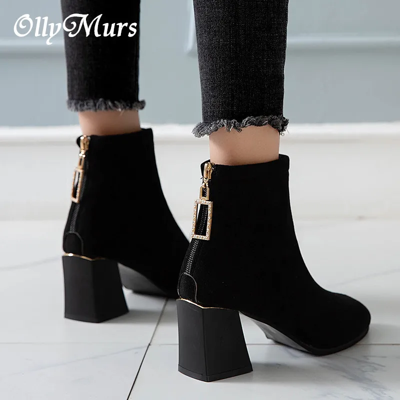 

OllyMurs New Brand Women's Ankle Boots Zipper Square heels Platform For Ladies Buckle Footwear Women's Shoes Solid Mujer 3688KT