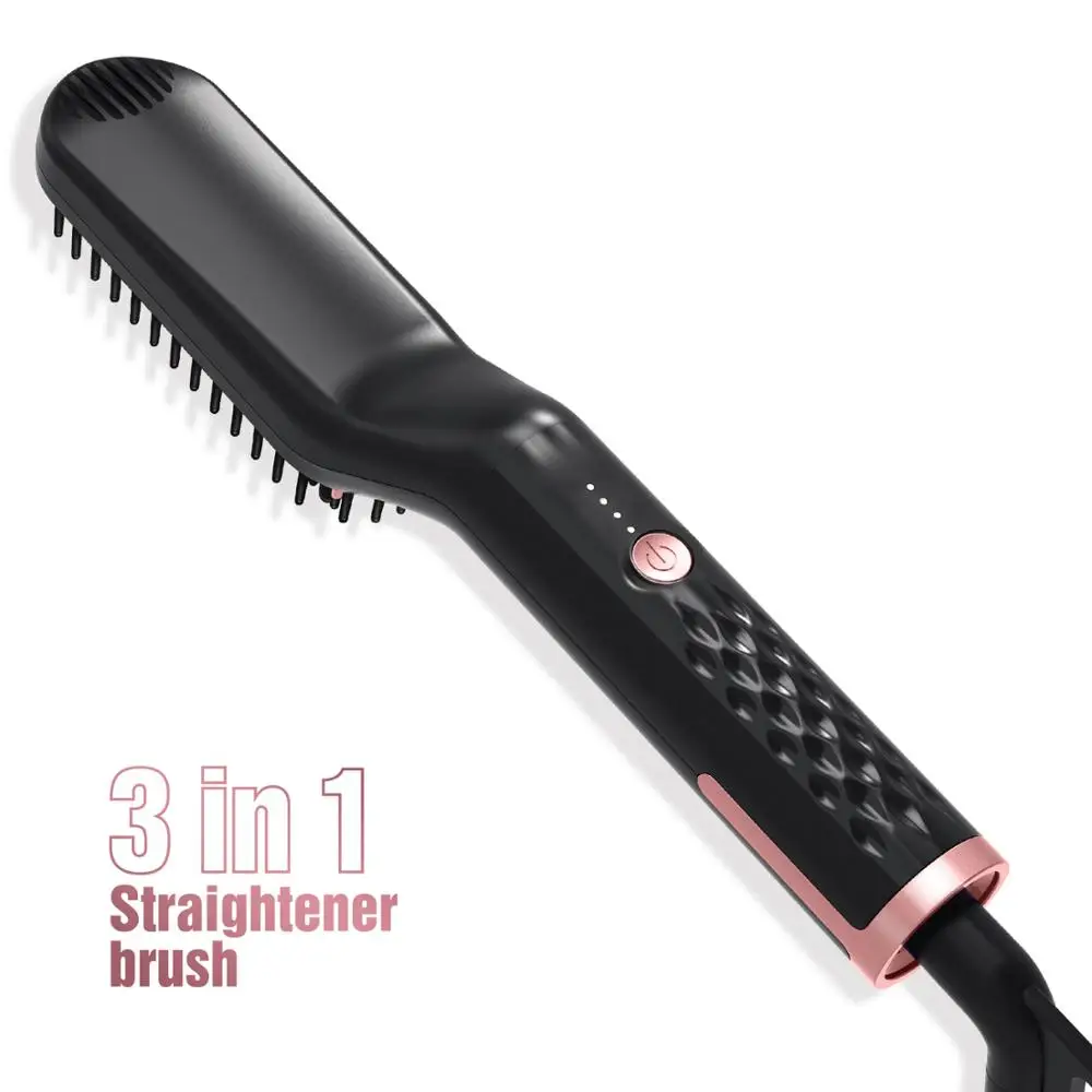 

3 In 1 Professional Hair Straightener Brush Multifunctional Electric Beard Hairdressing Comb Curling Iron Quick Hair Styler Tool