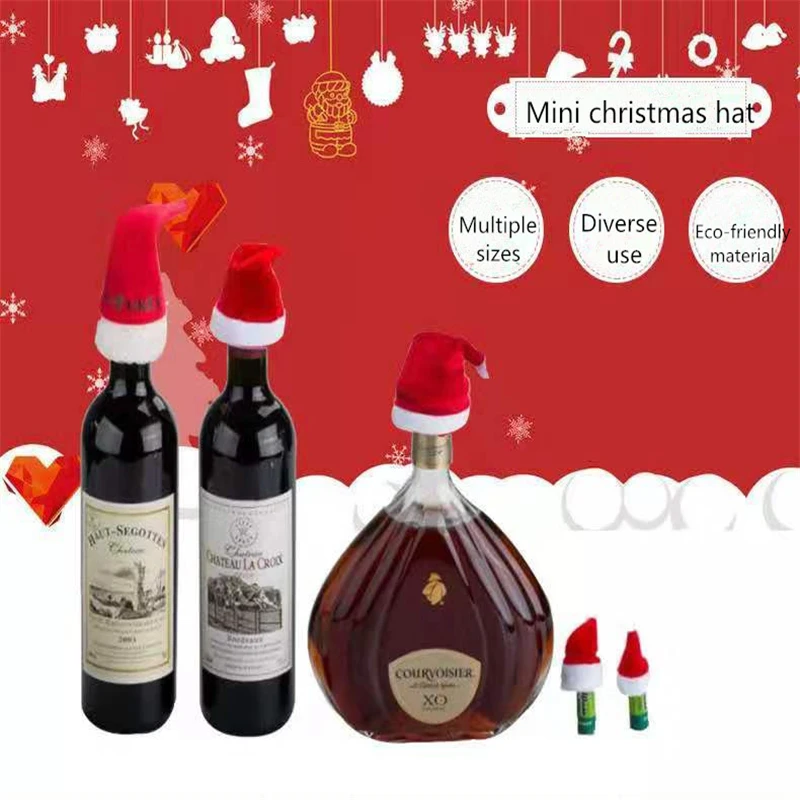 

10Pcs Mini Christmas Hat Santa Claus Hat Xmas Apple Wine Bottle Caps Christmas Gift Caps Christmas Children's Party Toy Cap