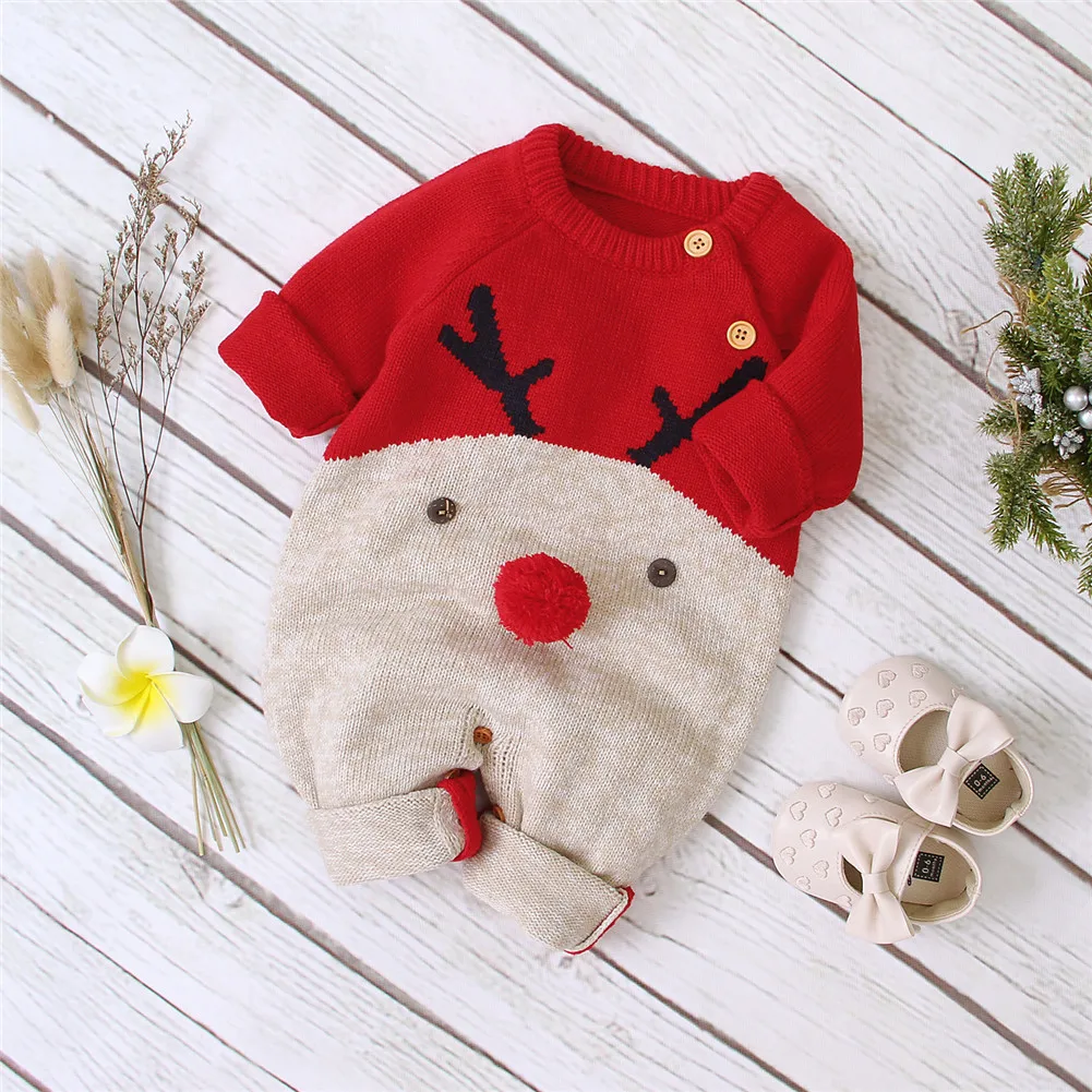 Brand Xmas Baby Kids Knit Infant Romper Sweater Jumpsuit Winter Warm New Boy Girl Deer Knitwear Deer Costume Baby Clothes