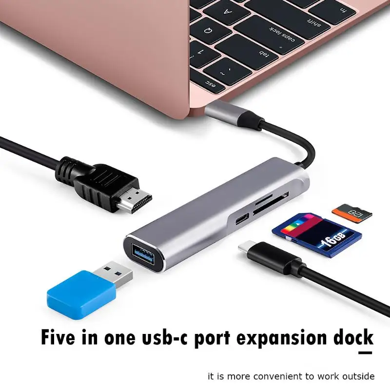5-в-1 Тип C концентратор Многофункциональный USB-C для USB3.0+ HDMI+ TF слот для карт+ PD Мощность Порты и разъёмы конвертер адаптер для ноутбука MacBook аксессуар
