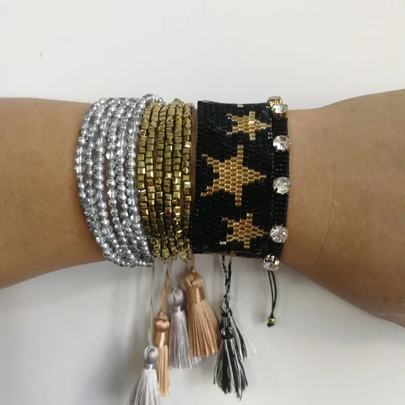 Мужские и женские браслеты с бусинами SHINUS BOHO золотистые Серебристые цепочкой MIYUKI